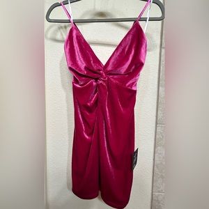 Hot pink velvet strappy mini dress
